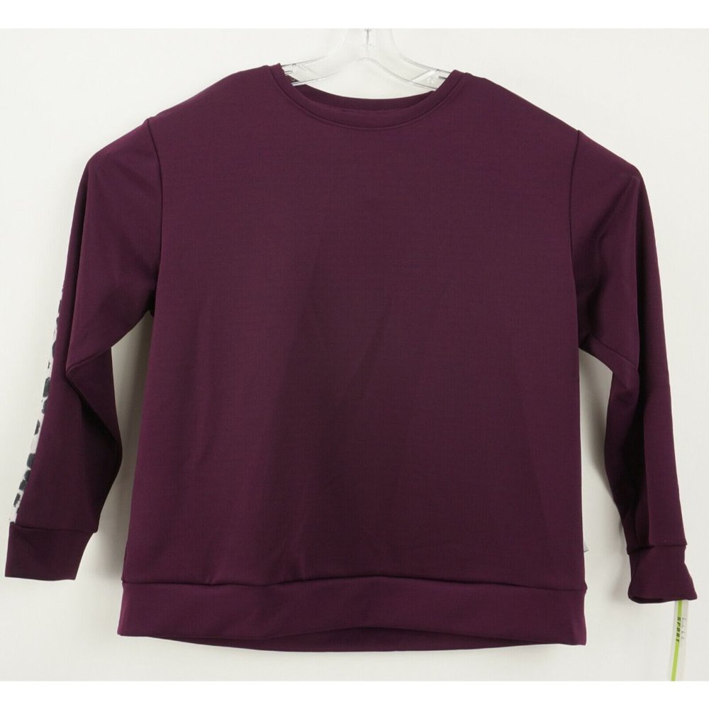 New Nicole Miller Sport Women 1X Plus Purple Scuba Contrast Trim Crew Sweatshirt